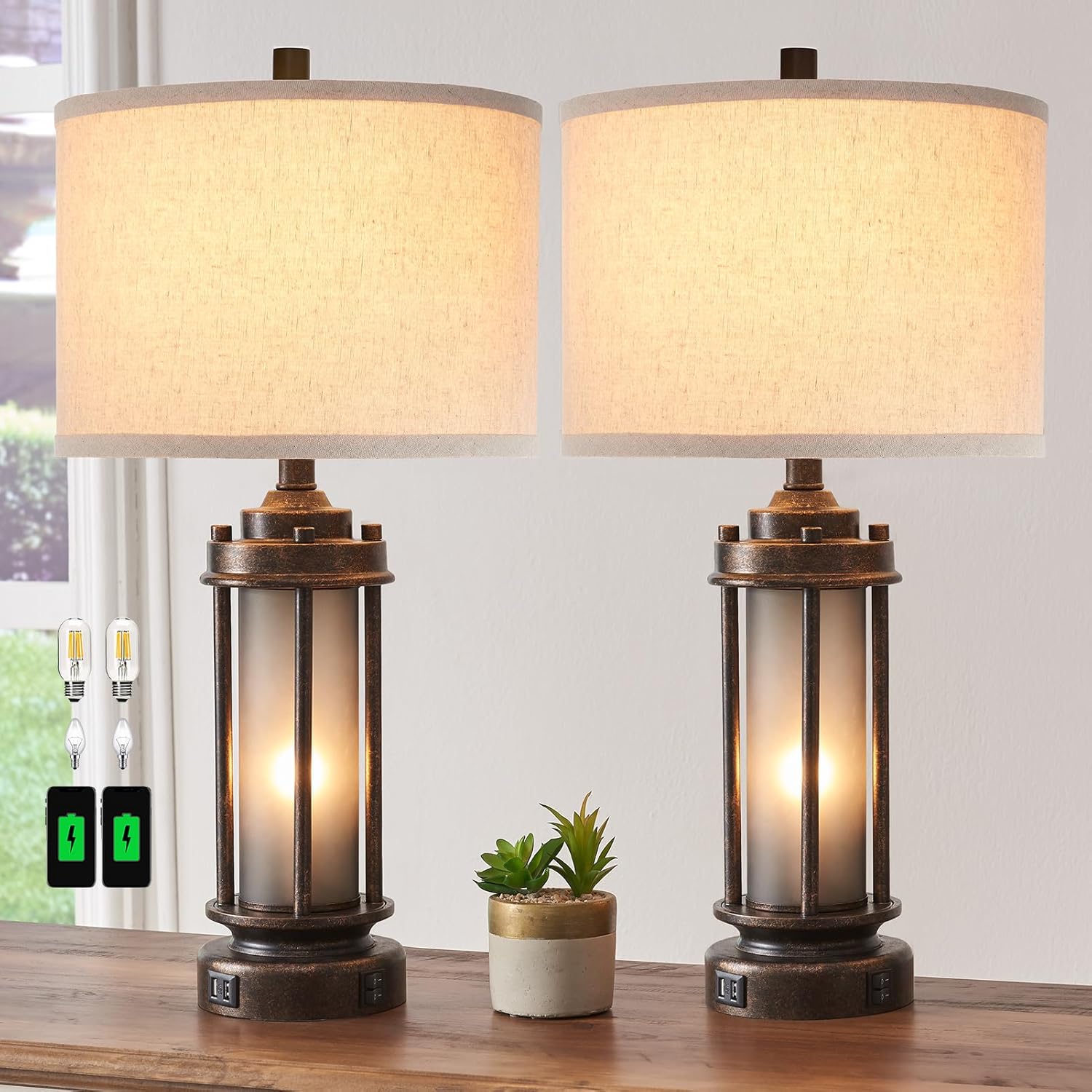 Solar Lamp - Set 2 Lampu Gaya Farmhouse dengan